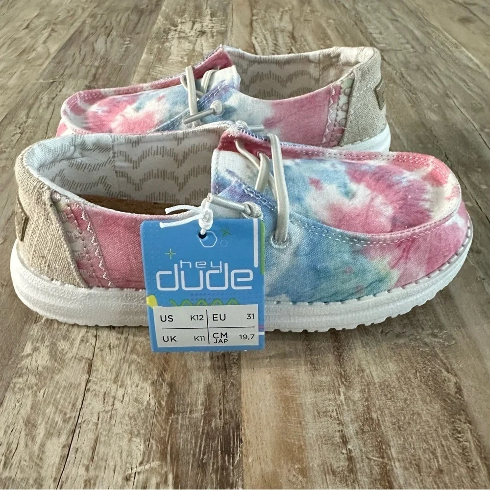 Hey Dude Kids Shoes Wendy Youth Tie Dye Shoes SZ K12 Pastel Casual NWT